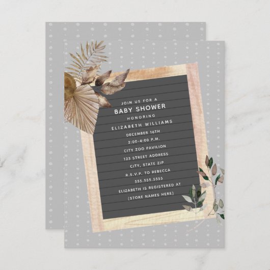 Botanische Babydusche auf Letterboard Einladung (Vorne/Hinten)