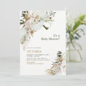 Botanische Babydusche mit grünem & goldenem Boho B Einladung (Stehend Vorderseite)