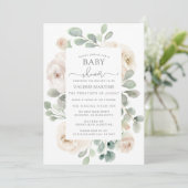 Botanische Babydusche mit weißer Rose Einladung (Stehend Vorderseite)