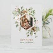 Botanische Baumwolle Merry Bright Foto Feiertagskarte (Stehend Vorderseite)