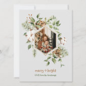 Botanische Baumwolle Merry Bright Foto Feiertagskarte (Vorderseite)