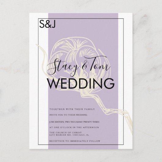 Botanische Baumwolle Pflanze Lavender Wedding Einl Postkarte (Vorderseite)