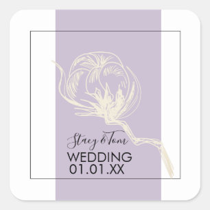 Botanische Baumwollpflanze Lavendel Hochzeit  Quadratischer Aufkleber