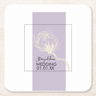 Botanische Baumwollpflanze Lavendel Hochzeit Rechteckiger Pappuntersetzer