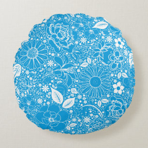 Botanische Beauties Light Blue Round Throw Kissen