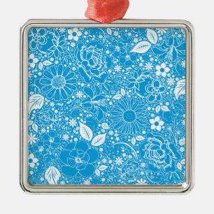 Botanische Beauties Light Blue Sq Silbernes Ornament