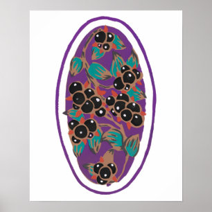 Botanische Beere, Art Déco-Blumenclipart Klein Poster