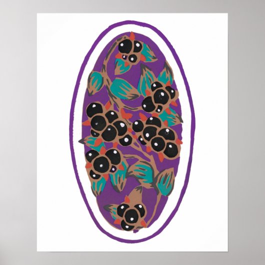 Botanische Beere, Art Déco-Blumenclipart Klein Poster (Vorne)