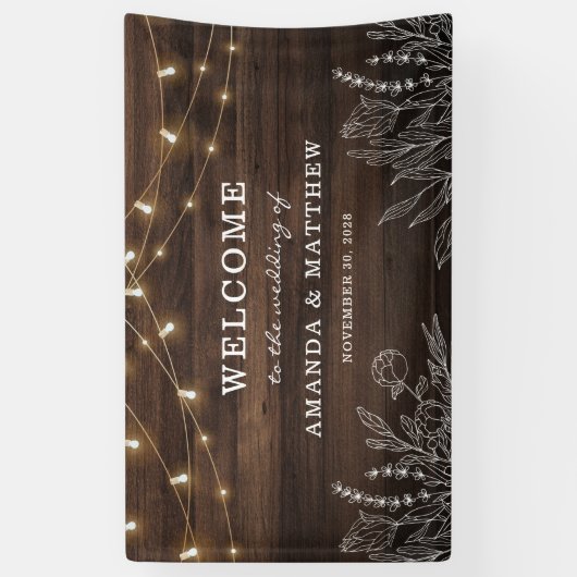 Botanische Begrüßung mit rustikalen String-Lichter Banner (Vertikal)