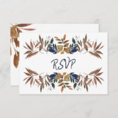 Botanische Beige Navy Blue Wedding RSVP Karte (Vorne/Hinten)