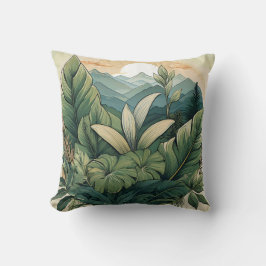 Botanische Bergkulisse mit Leaf-Detail Kissen