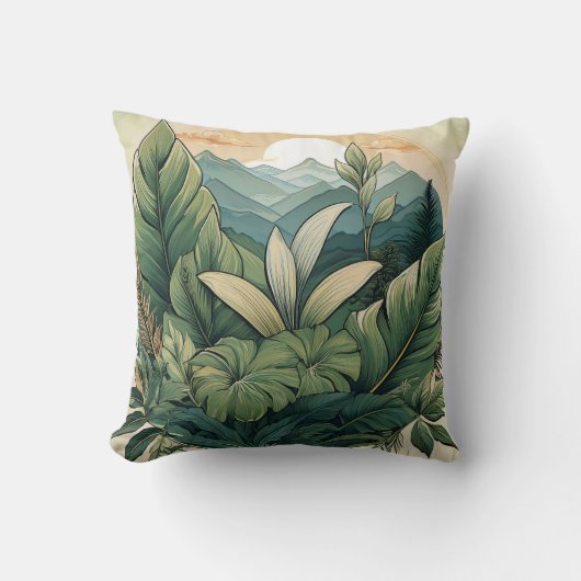 Botanische Bergkulisse mit Leaf-Detail Kissen (Vorderseite)