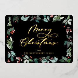 Botanische Berry Frame Weihnachtsschrift Folien Feiertagskarte