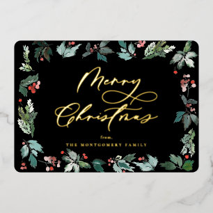 Botanische Berry Frame Weihnachtsschrift Folien Feiertagskarte
