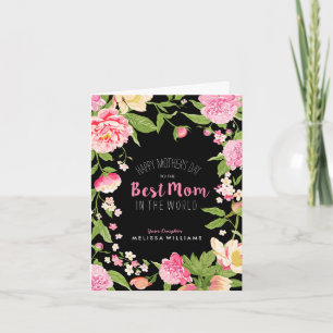Botanische Best Mama Pink Glitzer Text Rose Rahmen Karte