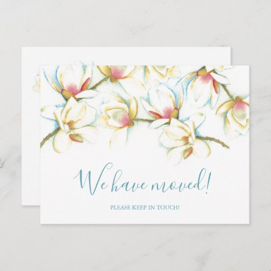 Botanische Bewegung White Magnolia Ankündigung Postkarte (Vorne/Hinten)