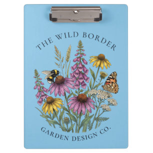 Botanische Biene & Schmetterling Blau Klemmbrett