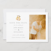 Botanische Birnen Foto QR Code Hochzeit Save The Date (Vorderseite)