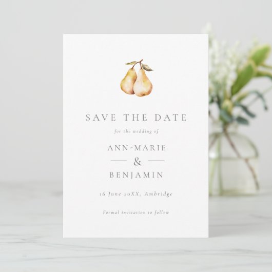 Botanische Birnen Hochzeit Save The Date (Stehend Vorderseite)