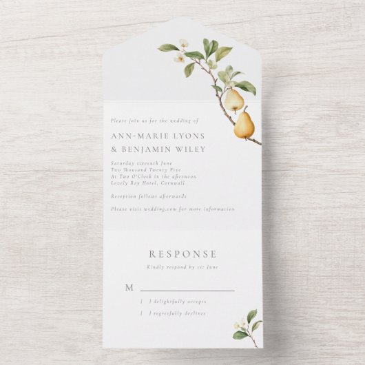 Botanische Birnen Rustikale Hochzeit All In One Einladung (Innen Boden)