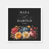 Botanische Bläserschwarze Hochzeit Serviette (Vorderseite)