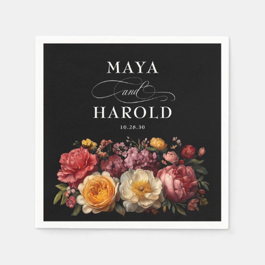 Botanische Bläserschwarze Hochzeit Serviette (Vorderseite)