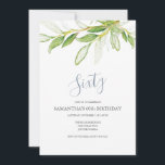 Botanische Blätter 60. Geburtstag Einladung<br><div class="desc">Do Tell A Belle's botanische Einladung zum 60. Geburtstag umrahmt Ihre Veranstaltungsdetails mit einem Top-Rand von Aquarellfarben-Blätter. Ein passendes blaues Grau schmückt die Rückseite Ihrer Einladung. Eine schicke und dennoch moderne Wahl für Ihre Geburtstagsfeier oder Ihr Gartenfest. Wörter können in 50., 70., 80., Cheers bis 60 Jahre oder was auch...</div>
