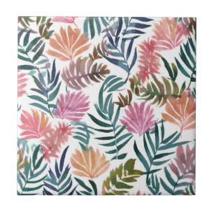 Botanische Blätter Aquarell   Florales Farbige Bla Fliese