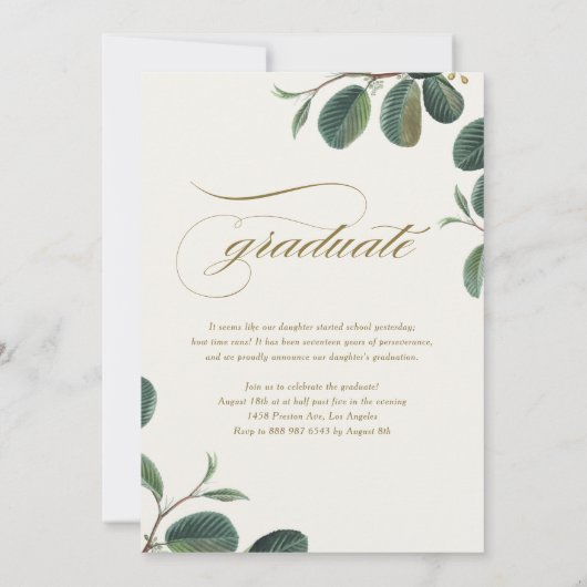 Botanische Blätter Aquarellbilder Foto Abschluss Ankündigung (Rückseite)