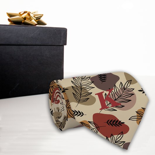 Botanische Blätter auf Khaki Monogram Krawatte