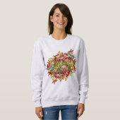 Botanische Blätter Beeren und Vögel Herbst Sweatshirt (Vorne ganz)