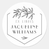 Botanische Blätter Bibliothek Buch Ex Libris Custo Runder Aufkleber (Vorderseite)