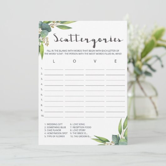 Botanische Blätter Brautparty Gamescattergories (Stehend Vorderseite)