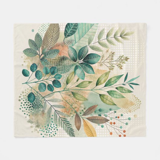 Botanische Blätter Collage Fleece Blanket (Vorderseite (Horizontal))