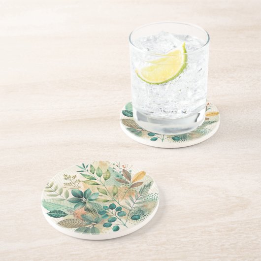 Botanische Blätter Collage Sandstone Untersetzer (Seite)