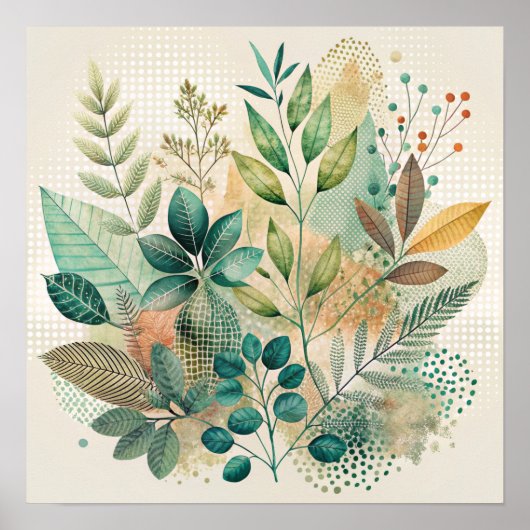 Botanische Blätter Collage Wall Decor Poster (Vorne)