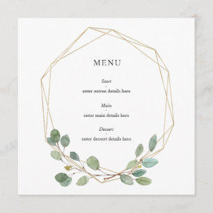 Botanische Blätter Elegante Gold Geo Frame Wedding Menükarte