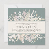 Botanische Blätter feiern Hochzeit am grünen Platz Einladung (Vorderseite)