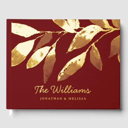 Botanische Blätter Foil Guest Book Foto Gästebuch (Vorderseite)