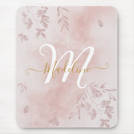 Botanische Blätter für Aquarellbilder Blattrosa Mo Mousepad (Vorne)