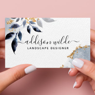 Botanische Blätter für Navy-Gold-Glitzer Visitenkarte