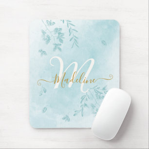 Botanische Blätter für Wasserfarben Foliage Blue M Mousepad