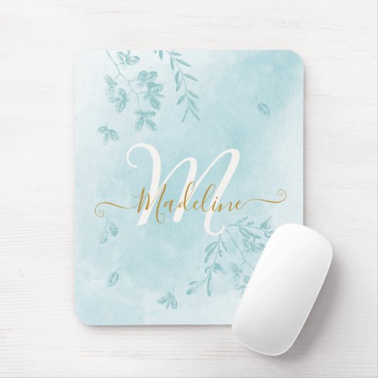 Botanische Blätter für Wasserfarben Foliage Blue M Mousepad (Mit Mouse)