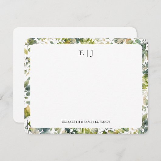 Botanische Blätter für Wasserfarben Personalisiert Mitteilungskarte (Vorne/Hinten)
