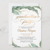 Botanische Blätter Gold-Script-Graduierungspartei Einladung (Vorderseite)