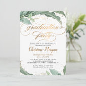 Botanische Blätter Gold-Script-Graduierungspartei Einladung (Stehend Vorderseite)