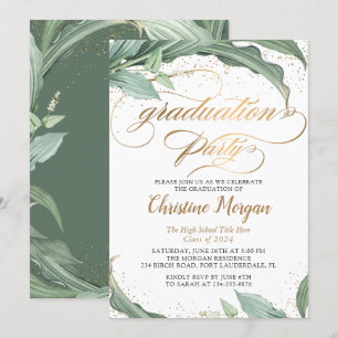 Botanische Blätter Gold-Script-Graduierungspartei Einladung
