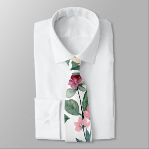 Botanische Blätter Grüne Pflaume Blush Burgundy  Krawatte