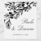 Botanische Blätter, handgezeichnet, Hochzeitsweinl Weinetikett (Einzelnes Label)