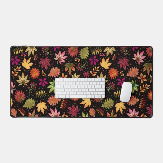 Botanische Blätter Herbst Blätter Muster auf schwa Schreibtischunterlage (Tastatur & Maus)